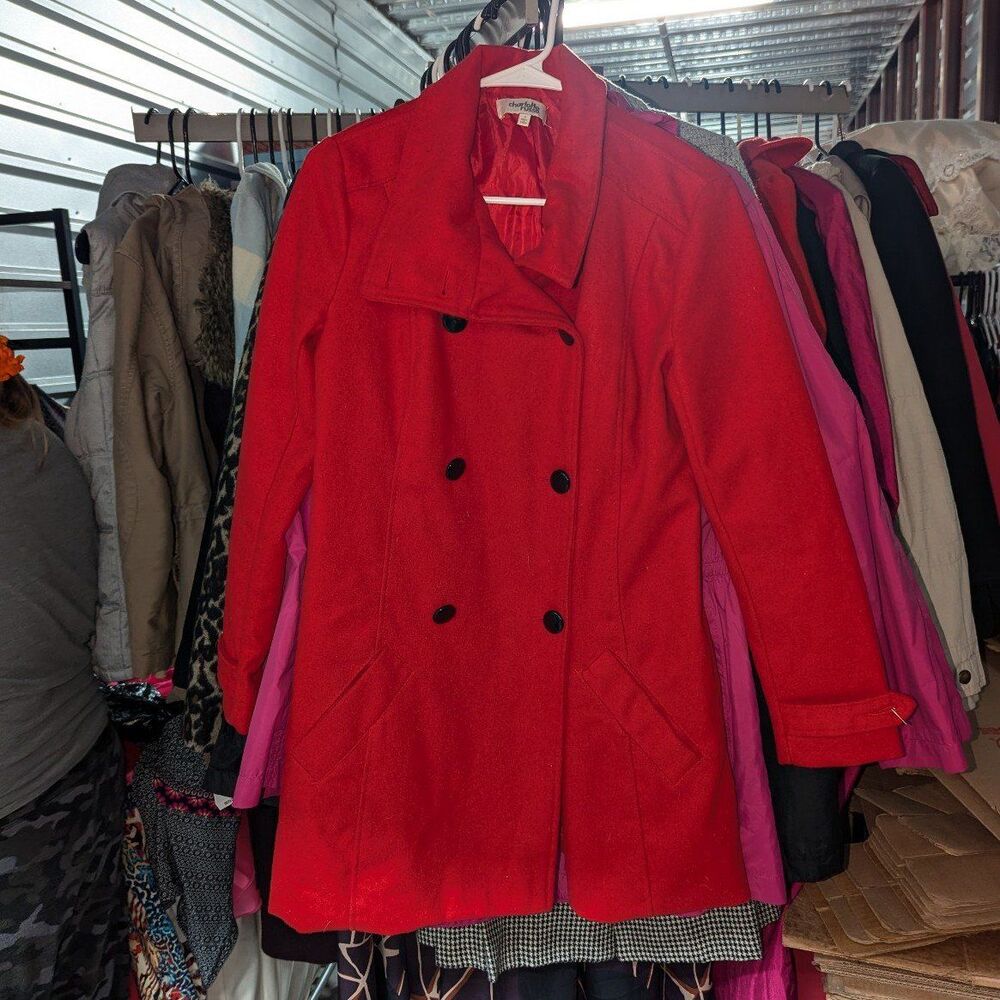 Preppy Y2K Red Peacoat Charlotte Russe‎ Double Breasted Wool Blend Small